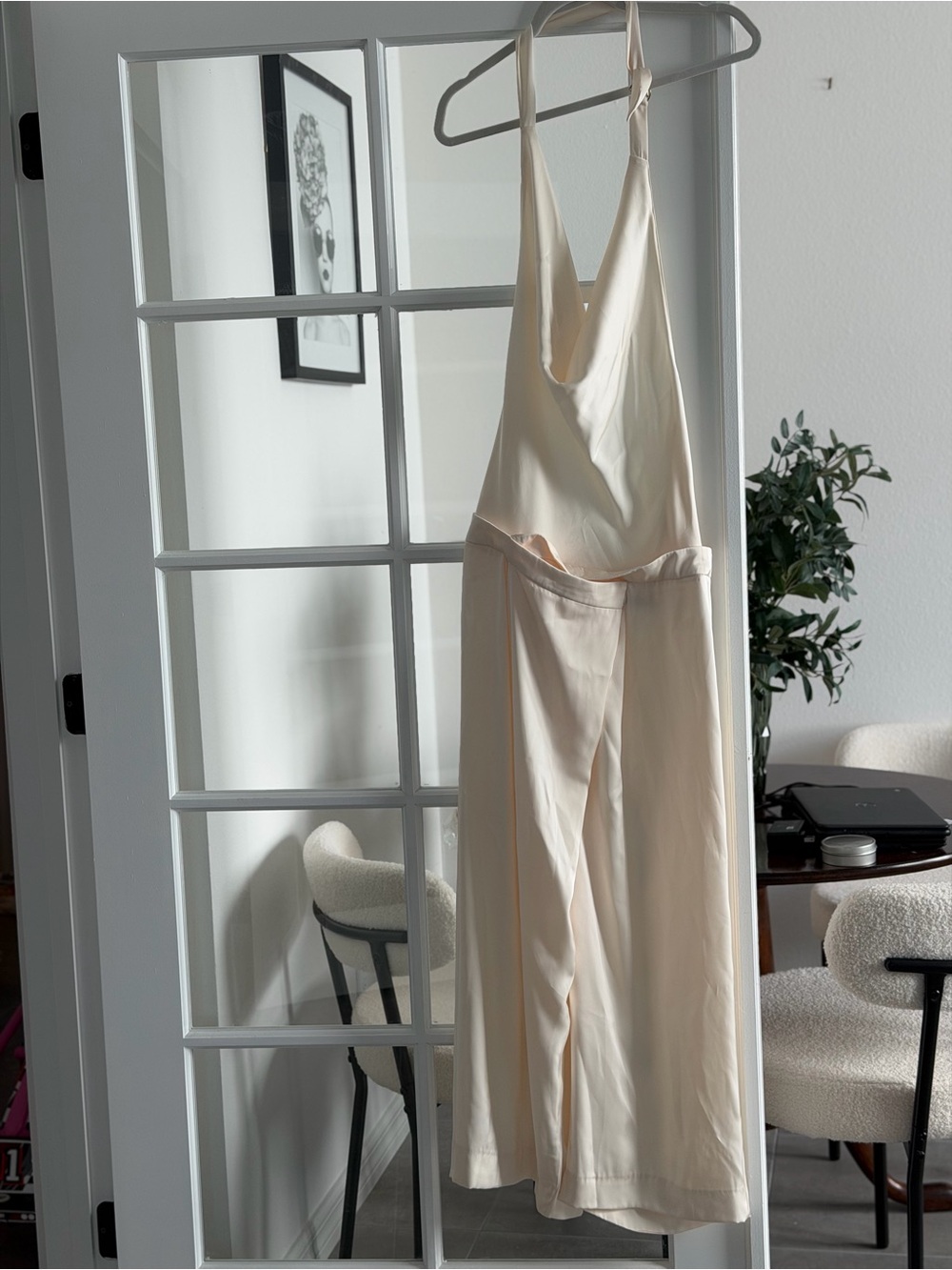 Zara Ivory Satin Halter Wide-Leg Jumpsuit